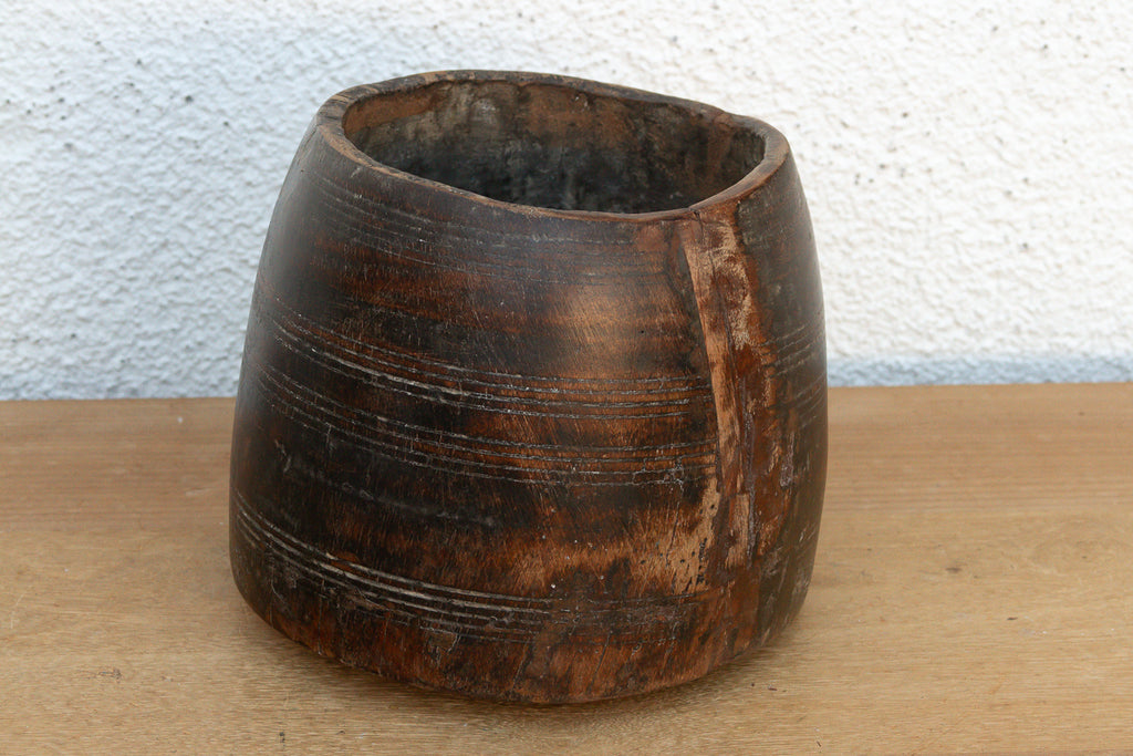 Antique Dark Stained Teak Grain Pot (Trade)