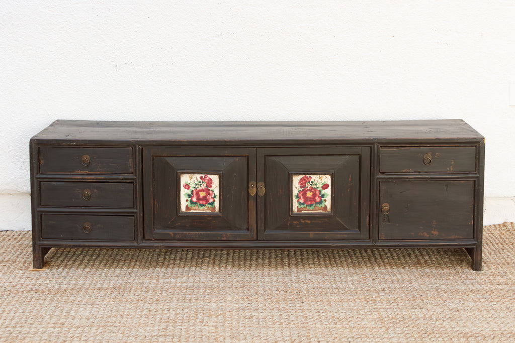 The Floral Archivist, Antique Painted Chinese Kang Cabinet