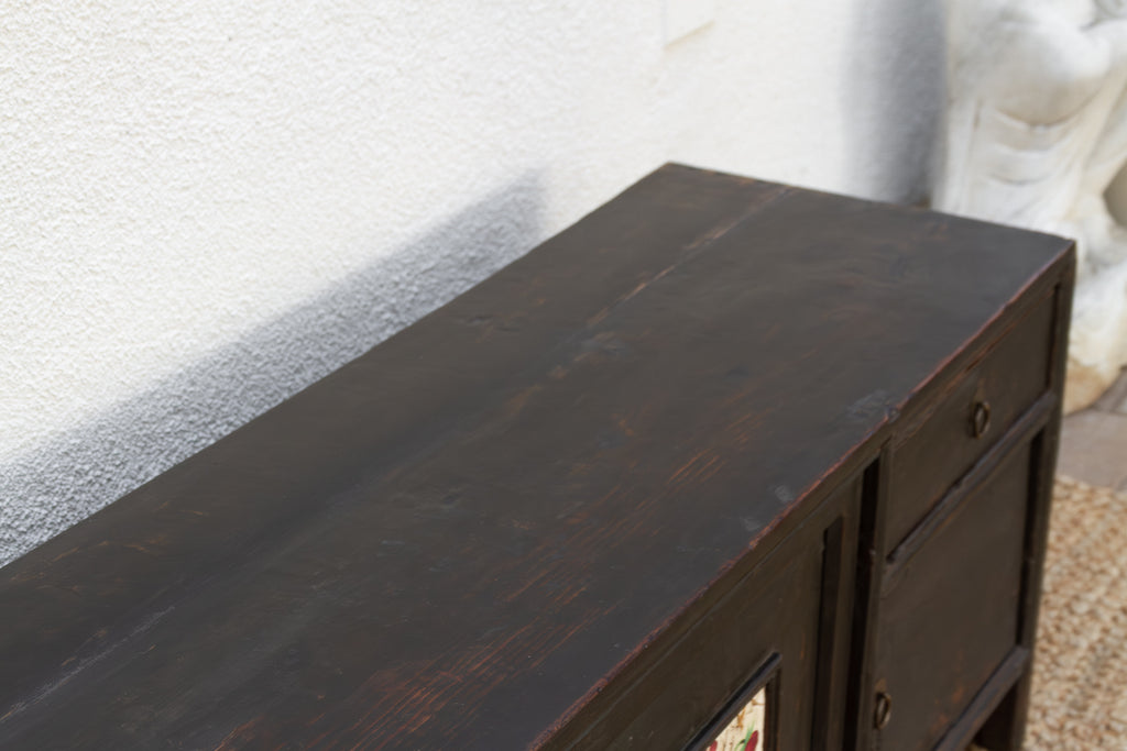 The Floral Archivist, Antique Painted Chinese Kang Cabinet