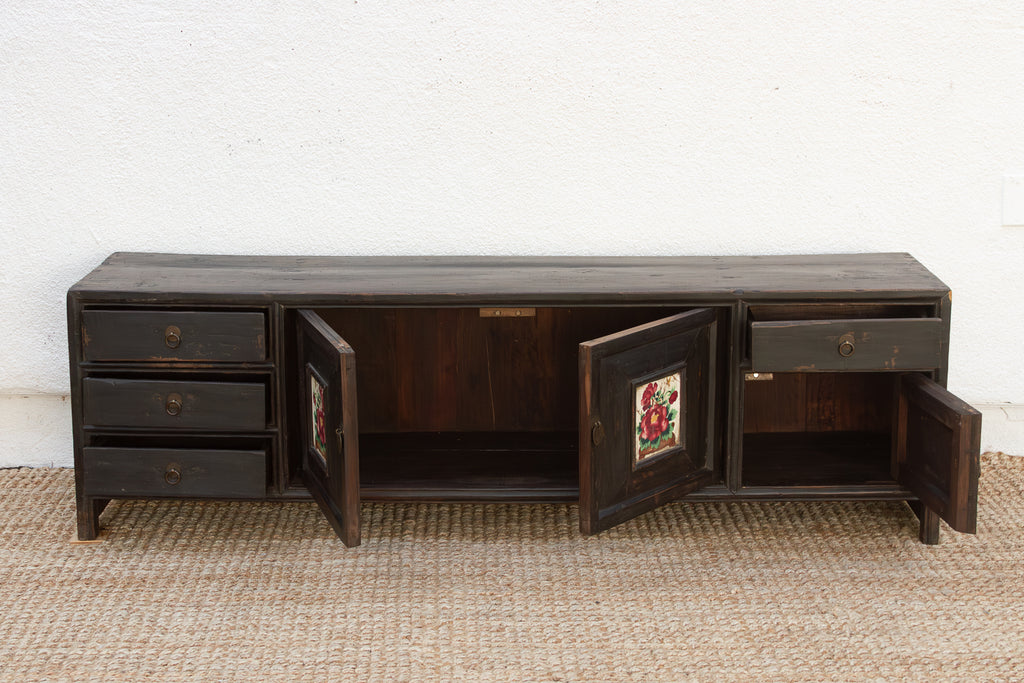 The Floral Archivist, Antique Painted Chinese Kang Cabinet