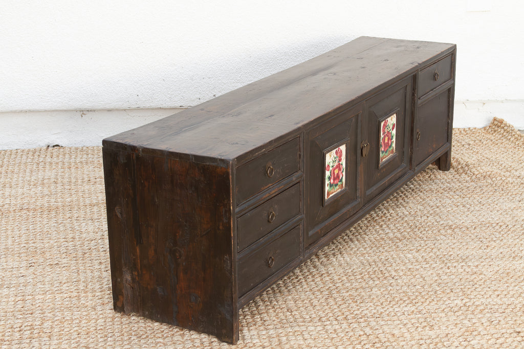 The Floral Archivist, Antique Painted Chinese Kang Cabinet