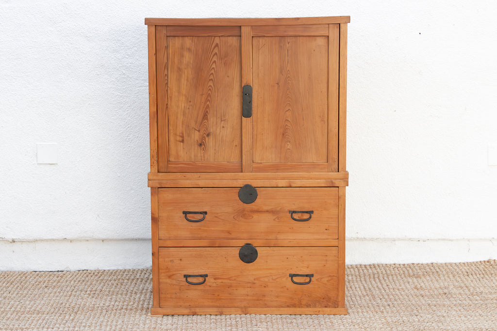 Antique Two-Part Tall Japanese Tansu Cabinet