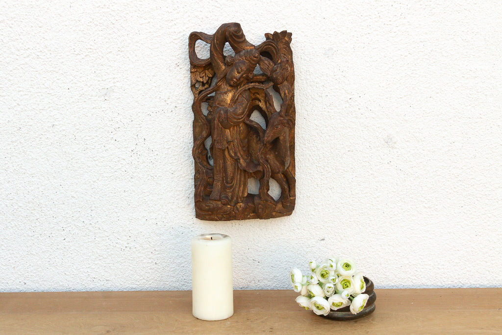 Antique Chinese Celestial Gilded Relief Carvings