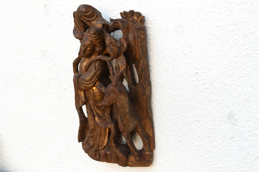 Antique Chinese Celestial Gilded Relief Carvings