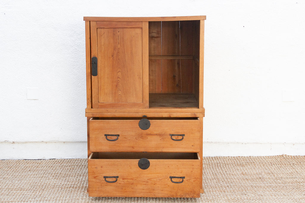 Antique Two-Part Tall Japanese Tansu Cabinet