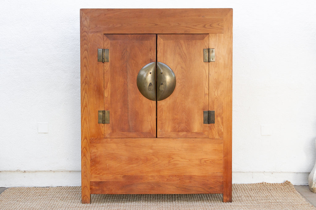 Antique Chinese Golden Elm Qing Armoire