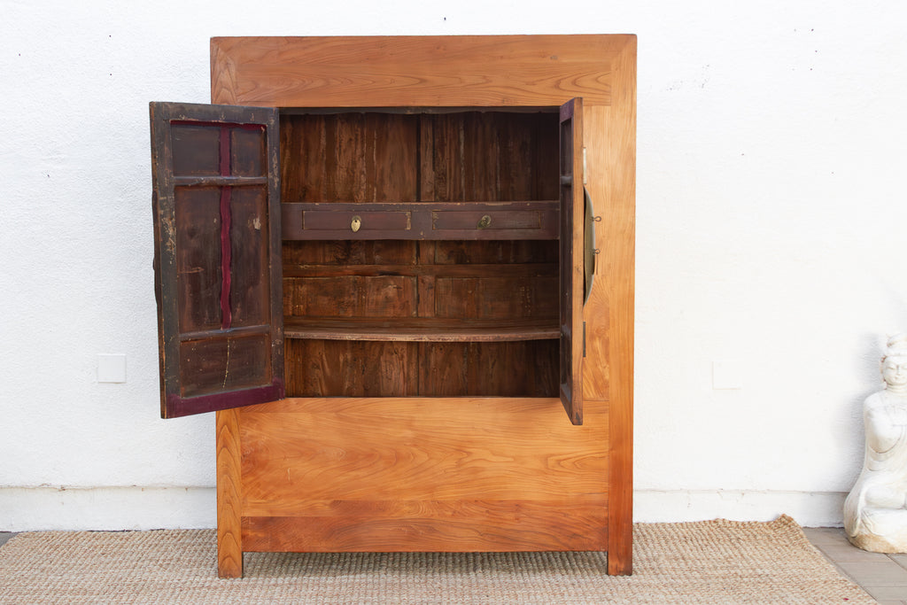 Antique Chinese Golden Elm Qing Armoire