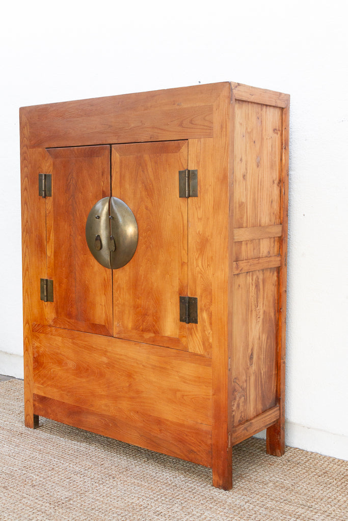 Antique Chinese Golden Elm Qing Armoire