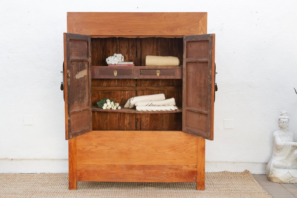 19th Century Chinese Elm & Brass Armoire