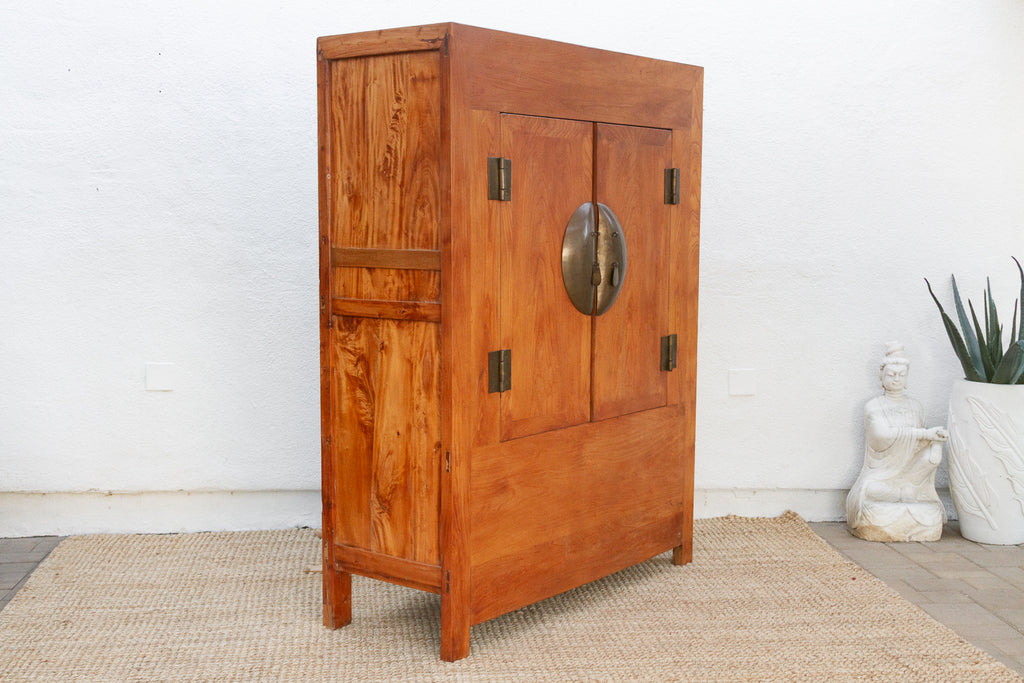 19th Century Chinese Elm & Brass Armoire