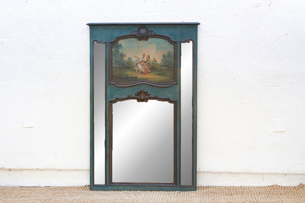 Rococo Blue, Antique French Beveled Trumeau Mirror