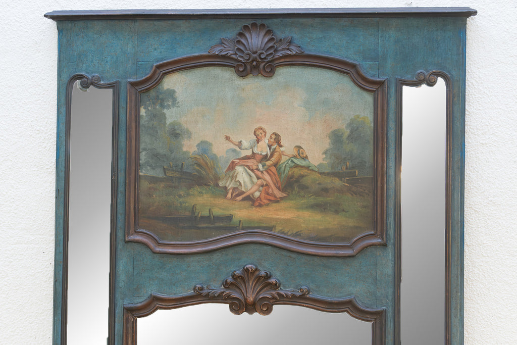 Rococo Blue, Antique French Beveled Trumeau Mirror