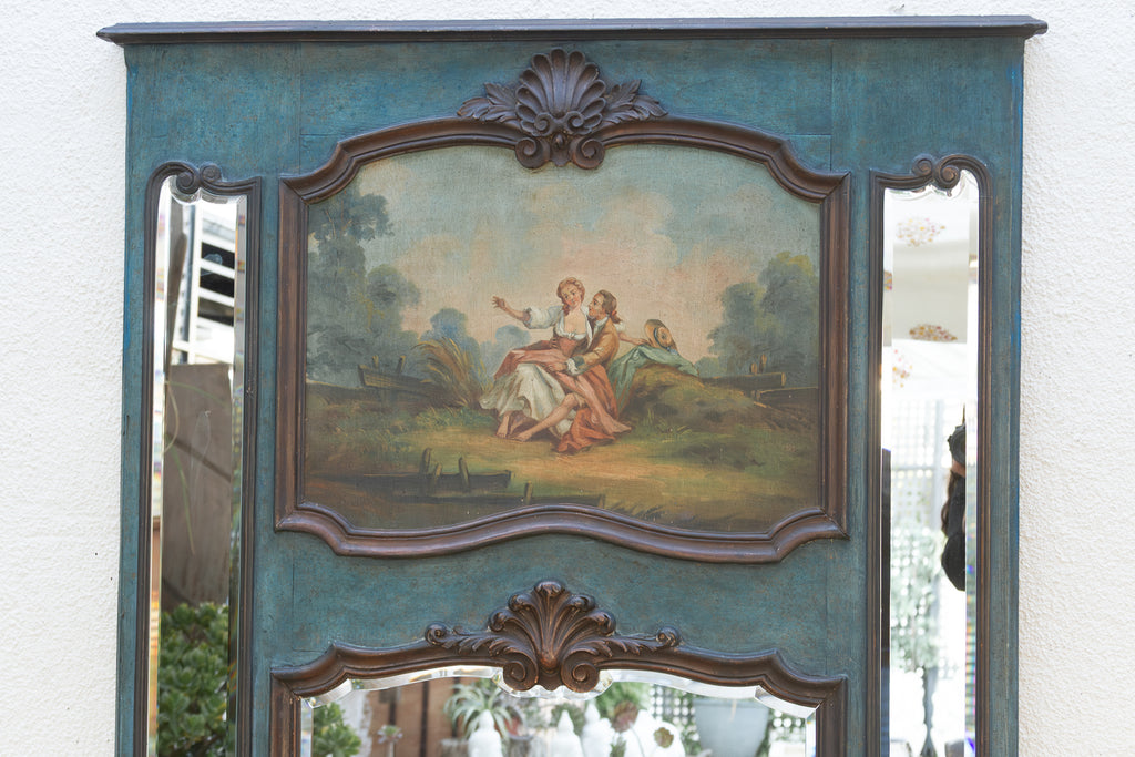 Rococo Blue, Antique French Beveled Trumeau Mirror