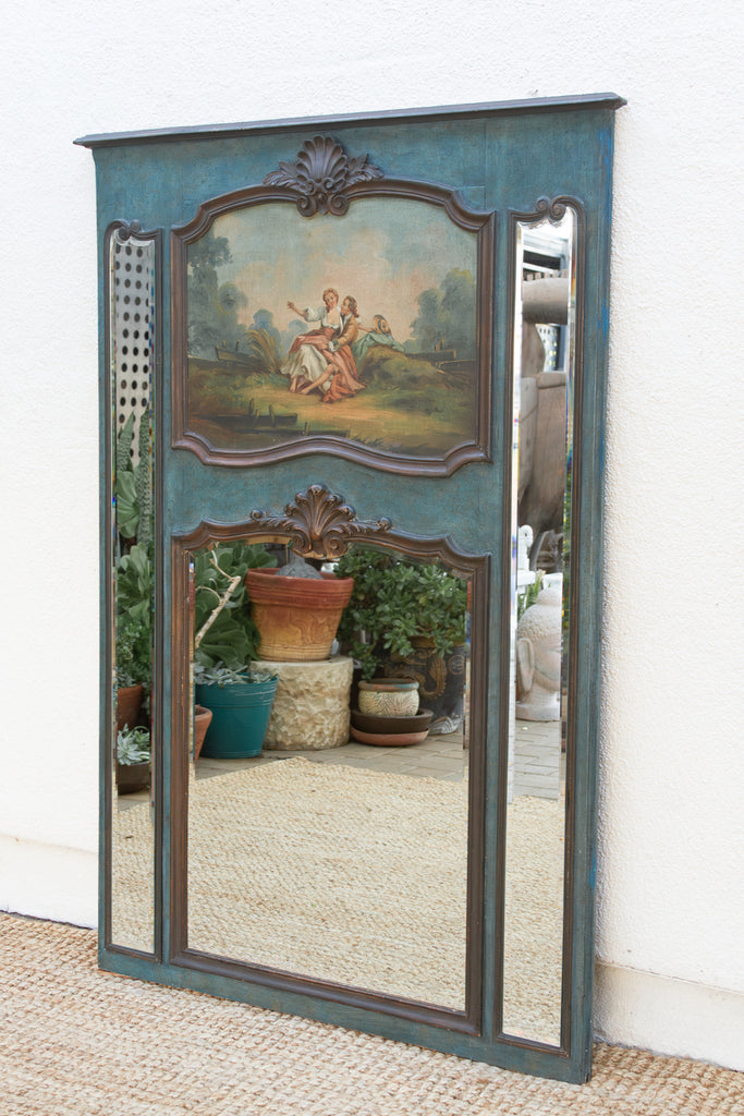 Rococo Blue, Antique French Beveled Trumeau Mirror