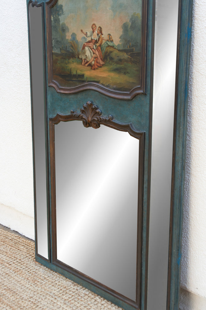 Rococo Blue, Antique French Beveled Trumeau Mirror