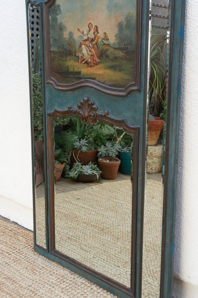 Rococo Blue, Antique French Beveled Trumeau Mirror