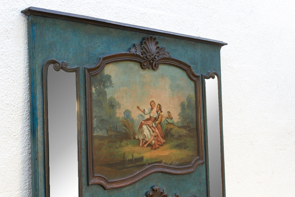 Rococo Blue, Antique French Beveled Trumeau Mirror