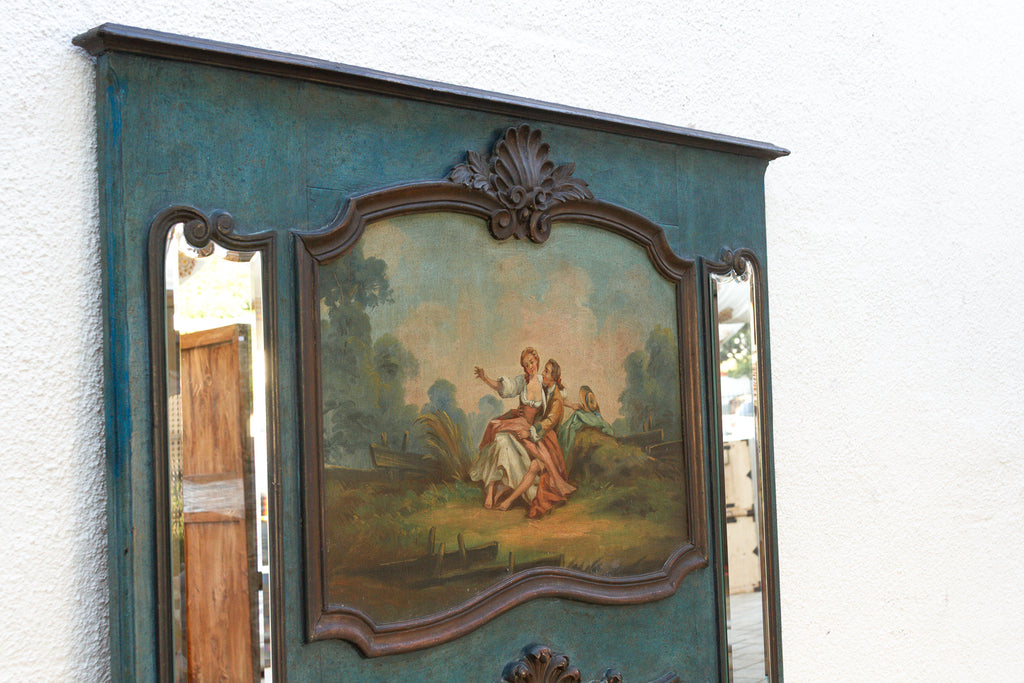 Rococo Blue, Antique French Beveled Trumeau Mirror