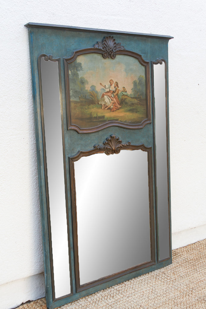 Rococo Blue, Antique French Beveled Trumeau Mirror