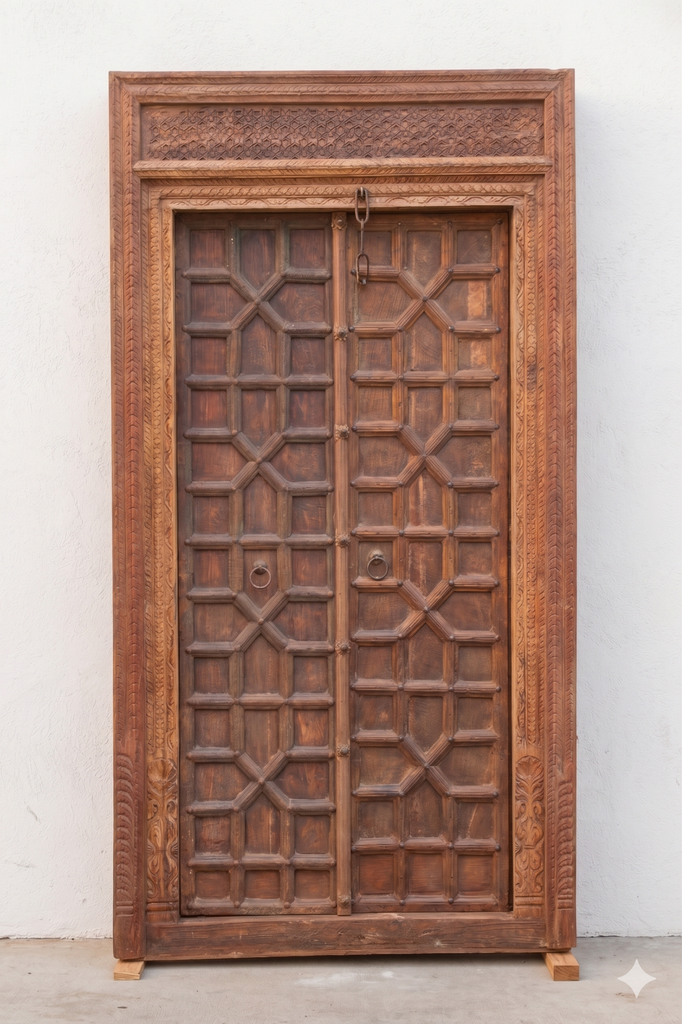 Antique Indian Haveli Portal Carved Teak Door (Trade)