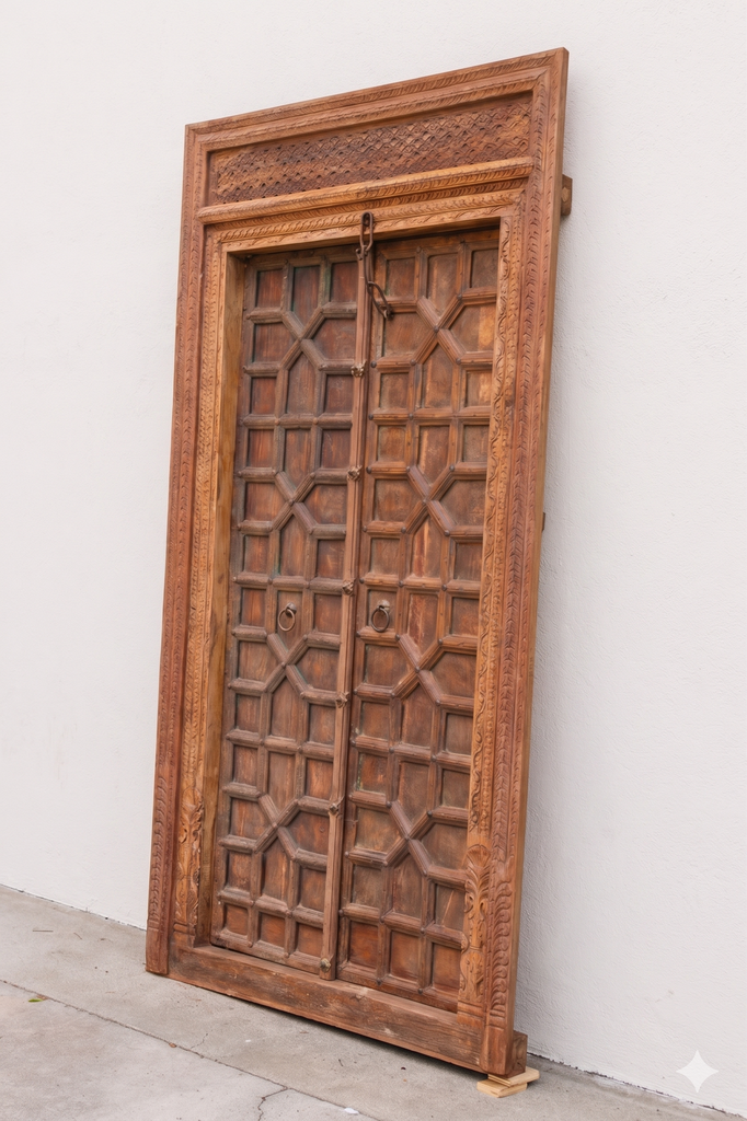 Antique Indian Haveli Portal Carved Teak Door (Trade)