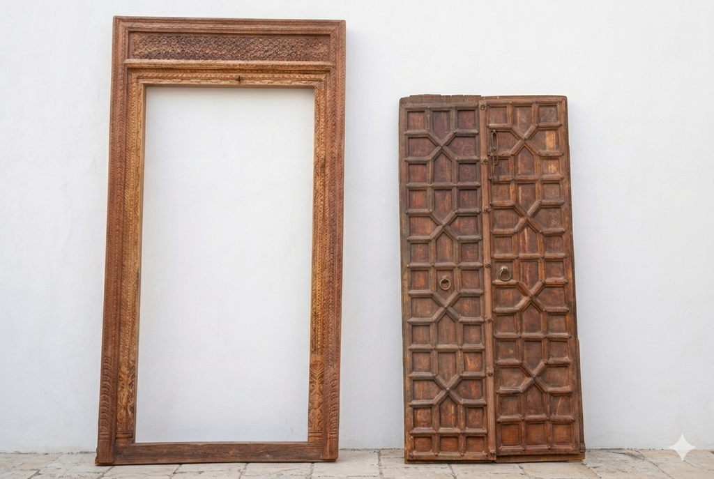Antique Indian Haveli Portal Carved Teak Door (Trade)