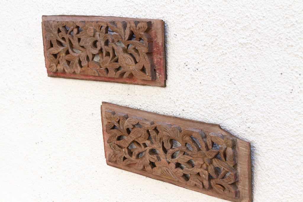 Antique Set of 2 Floral Carved Panels