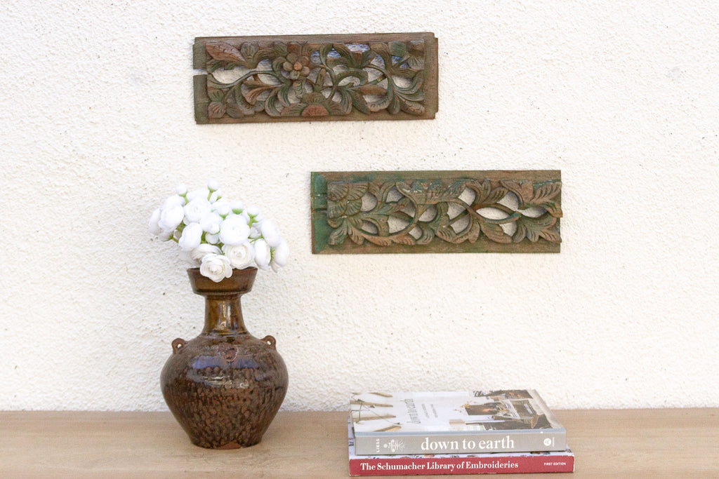 Set of 2, Forest Green Wall Carvings