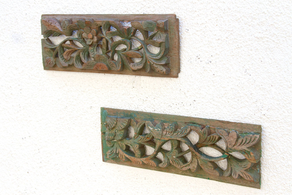 Set of 2, Forest Green Wall Carvings