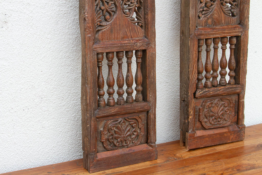Pair of Tall Handcarved Antique Peacock Panels