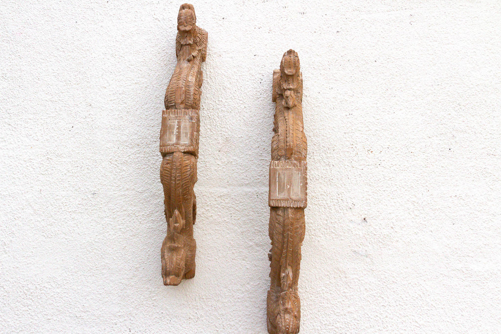 Naga Guardians Pair of Finely Carved Dragon Brackets