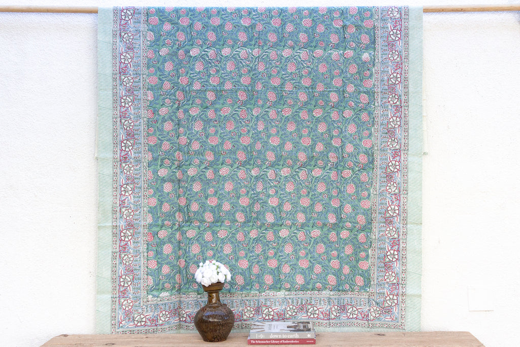 Jaipur Garden, Hand Blockprint Cotton Coverlet