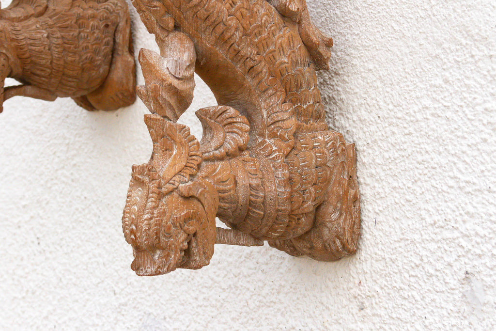 Naga Guardians Pair of Finely Carved Dragon Brackets