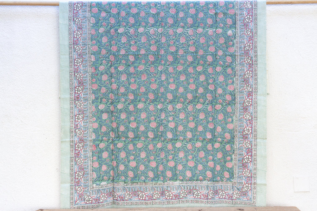 Jaipur Garden, Hand Blockprint Cotton Coverlet