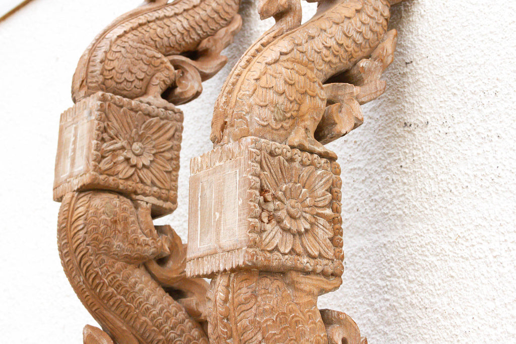 Naga Guardians Pair of Finely Carved Dragon Brackets