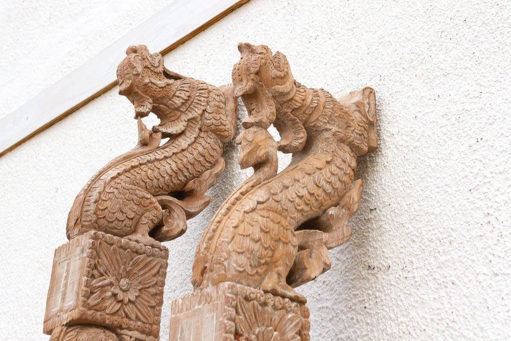 Naga Guardians Pair of Finely Carved Dragon Brackets