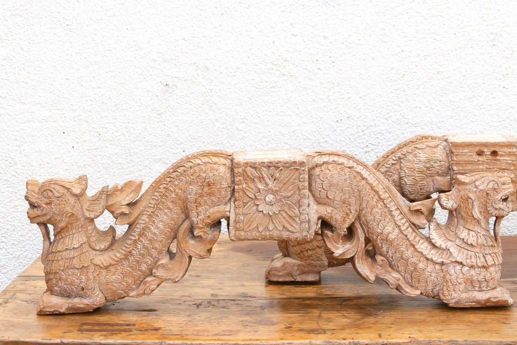 Naga Guardians Pair of Finely Carved Dragon Brackets