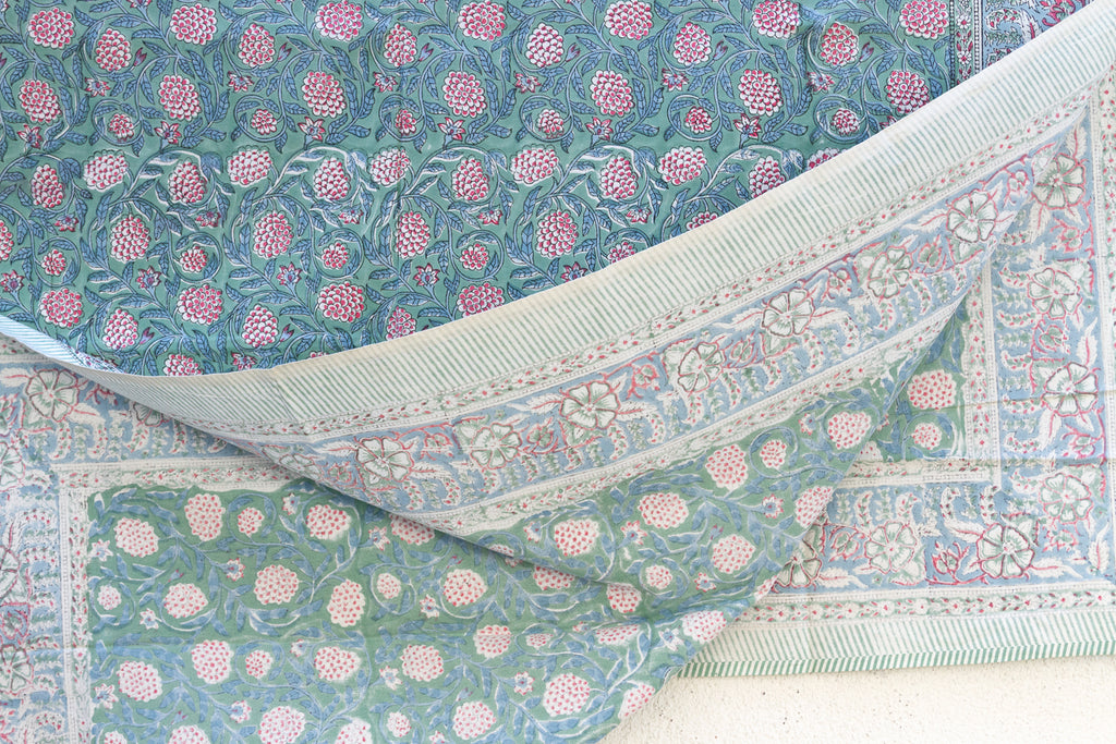 Jaipur Garden, Hand Blockprint Cotton Coverlet
