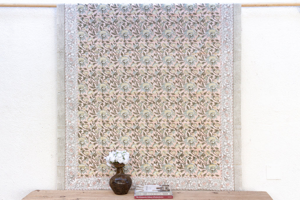 Sandstone Petal, Hand Blockprint Cotton Coverlet