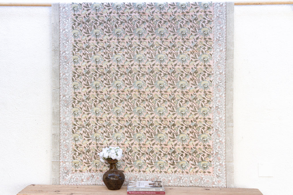 Sandstone Petal, Hand Blockprint Cotton Coverlet