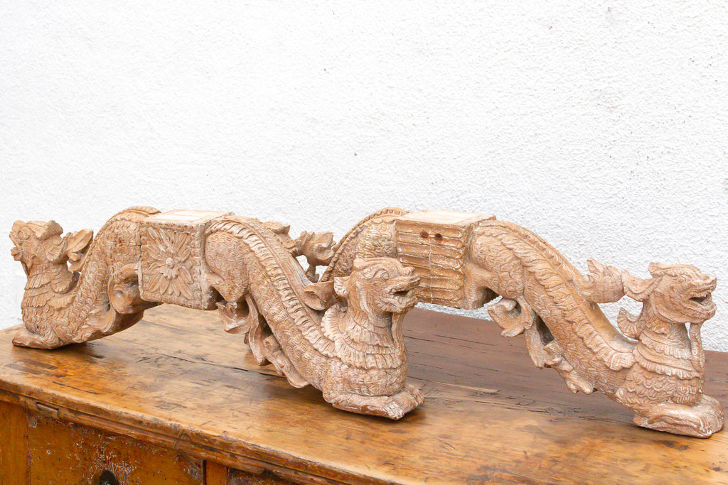 Naga Guardians Pair of Finely Carved Dragon Brackets