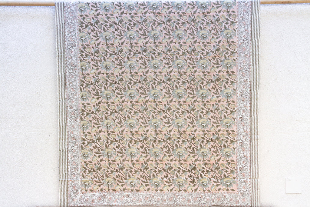 Sandstone Petal, Hand Blockprint Cotton Coverlet
