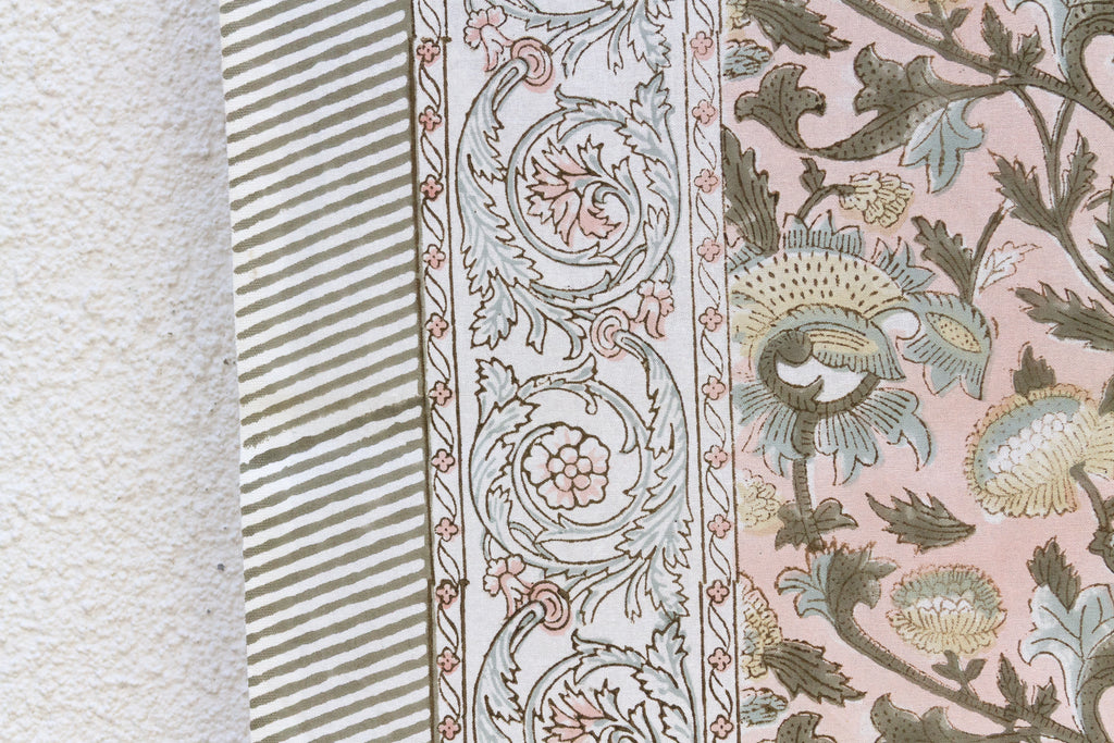 Sandstone Petal, Hand Blockprint Cotton Coverlet