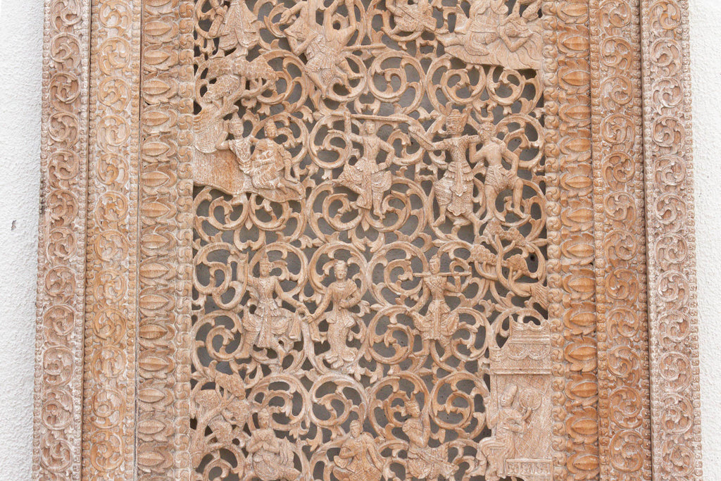 Mandalay Screen Antique Double Sided Pierced Carving Panel