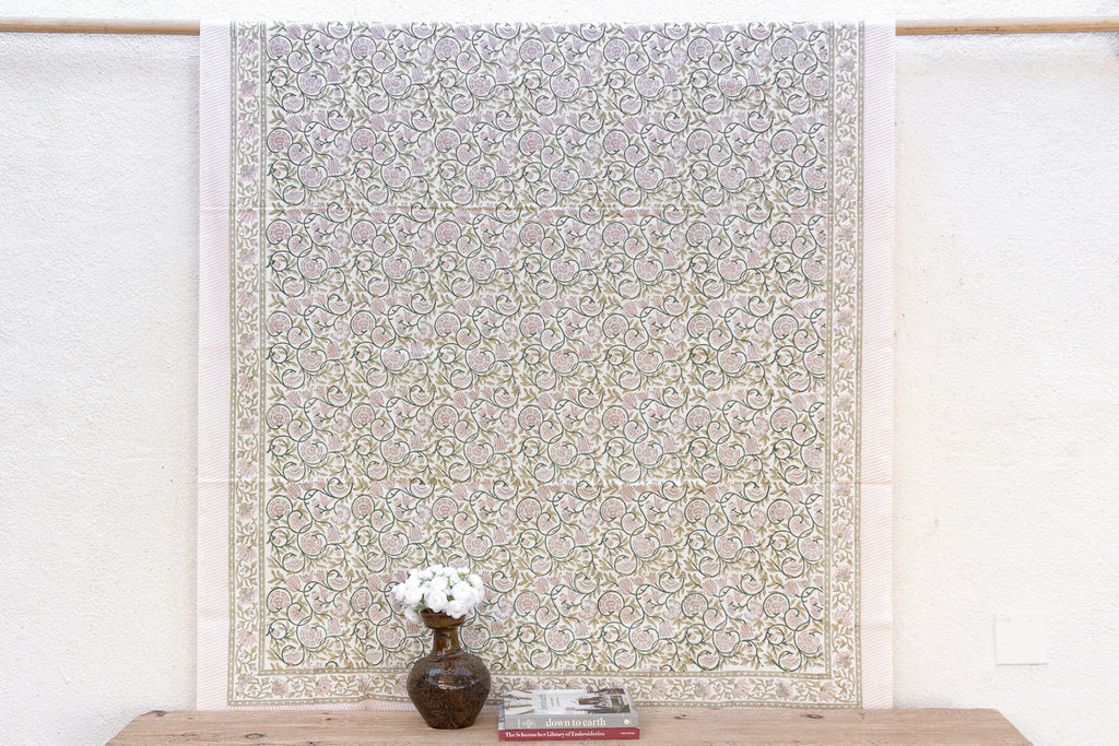 Lys Blanc, Hand Blockprint Cotton Coverlet