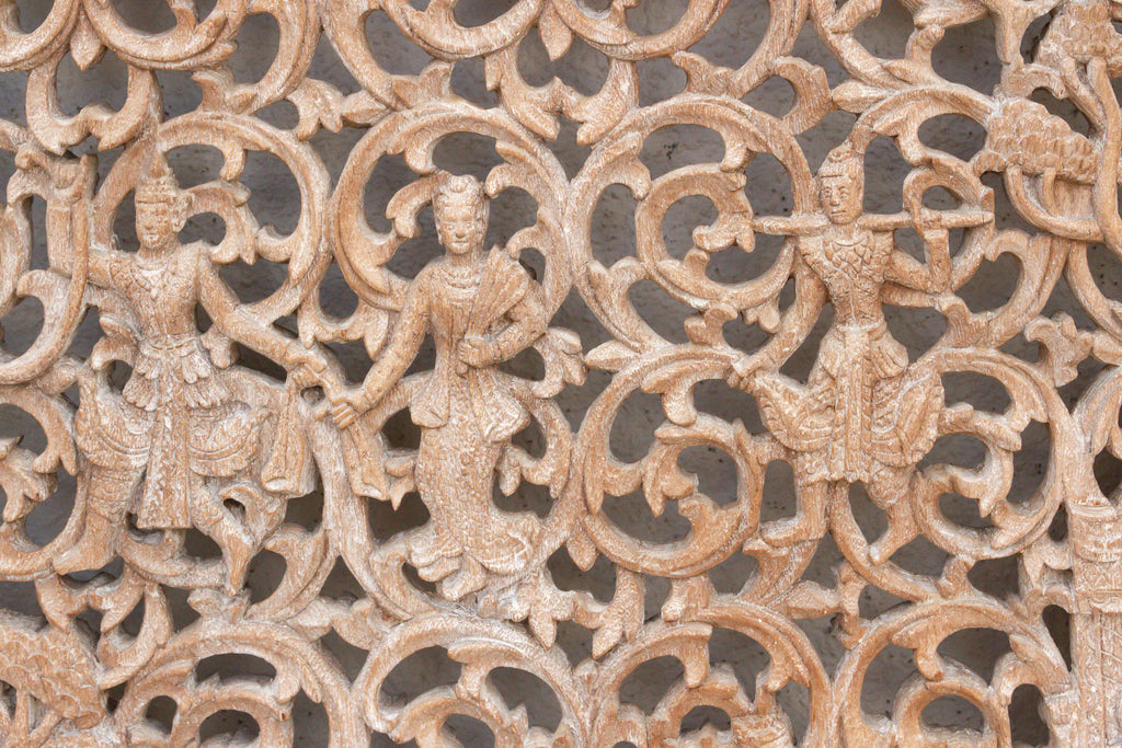 Mandalay Screen Antique Double Sided Pierced Carving Panel