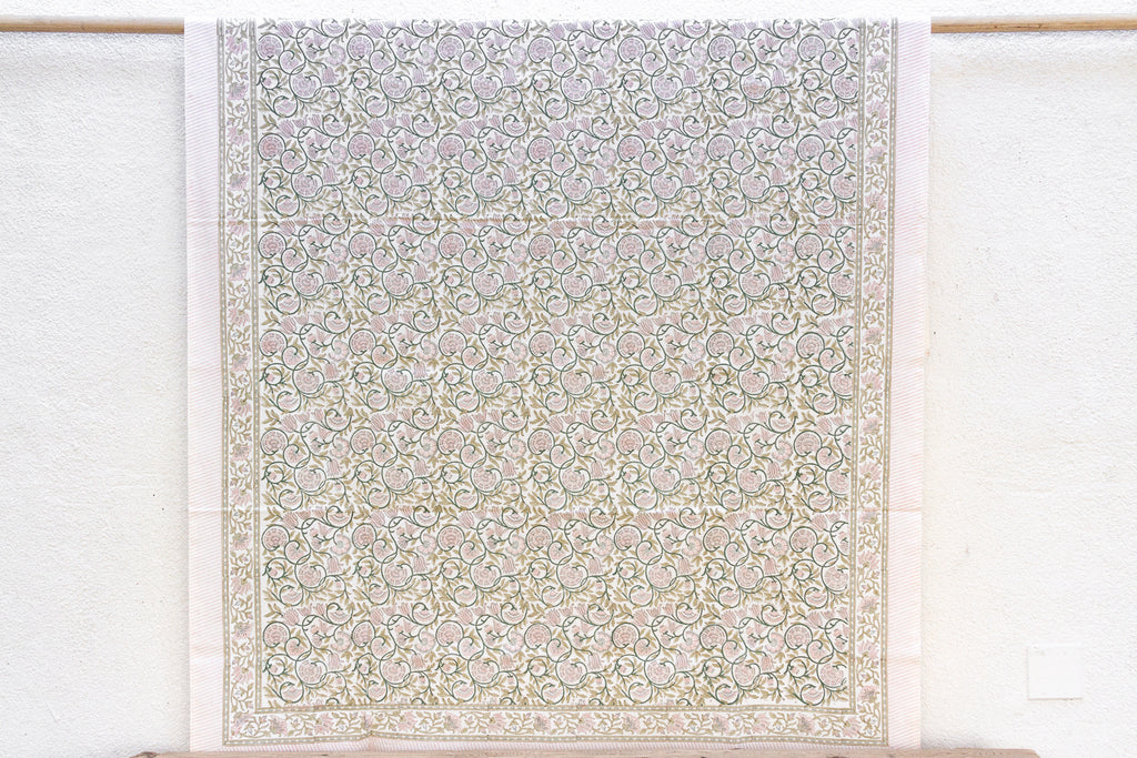 Lys Blanc, Hand Blockprint Cotton Coverlet