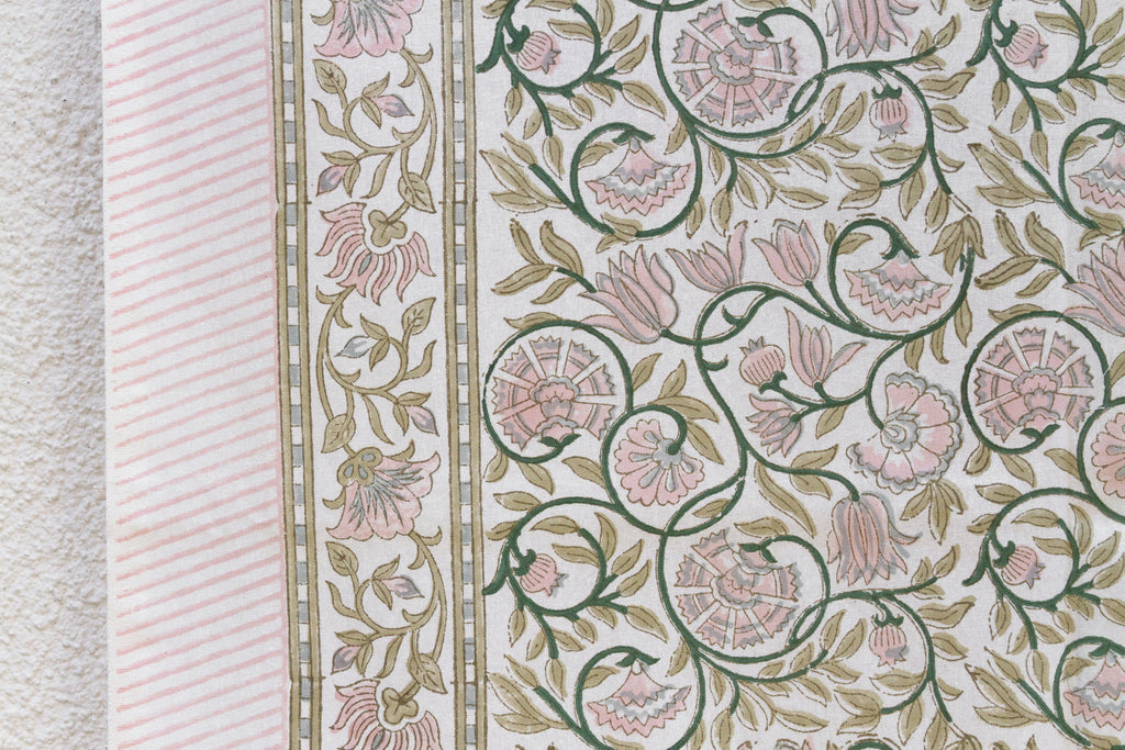 Lys Blanc, Hand Blockprint Cotton Coverlet