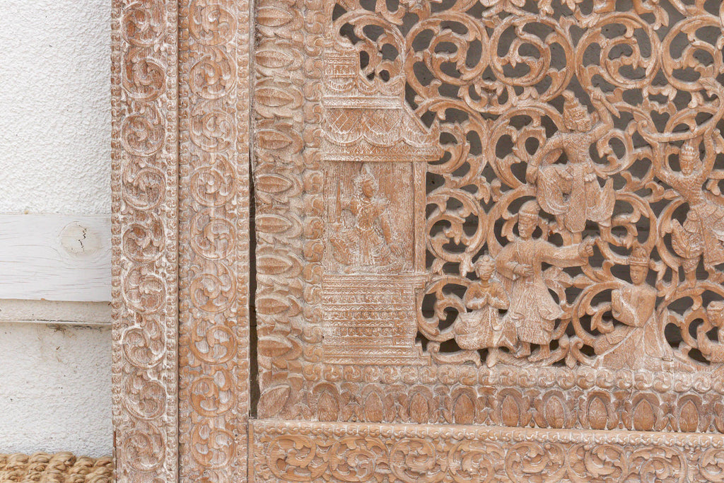 Mandalay Screen Antique Double Sided Pierced Carving Panel