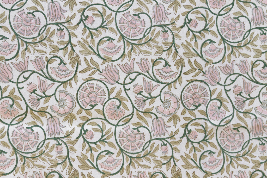 Lys Blanc, Hand Blockprint Cotton Coverlet